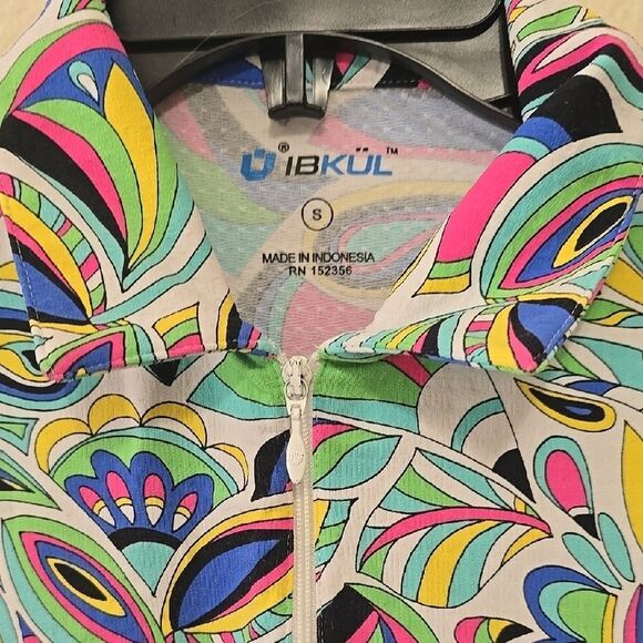 IBKUL Blue and Purple Long Sleeve Fitted Graphic Polo Top - Picture 2 of 8